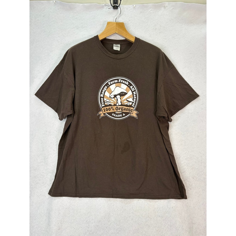Gildan Brown Organic Mushroom Graphic T-Shirt Mens 2XL Gorpcore‎ Nature Tee